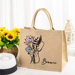 Sac Tote en Toile de Jute Personnalisé avec Nom et Fleur de Naissance Motif Stéthoscope Cadeau Fin d'Études pour Étudiant en Médecine Infirmier