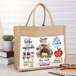 Bolsa de yute grande personalizada con nombre y bolsillo de algodón para el Día del Profesor Regalo de agradecimiento para el profesor
