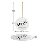 Personalized He Asked She Said Yes Round Ceramic Ornament with Text and Photo Engagement Wedding Gift for Couple