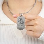 Collier de Plaque Personnalisé avec Photo et Message Gravés Cadeau Anniversaire Fête des Pères Mères pour Famille Parents