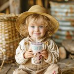 Personalised Farm Cow 12oz Food-Grade Stainless Steel Sippy Cup with Name and Dual Lid Birthday Gift for Toddler Kid