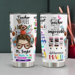 Personalized Cute Cartoon Women Teacher 20oz Name Tumbler with Straw Back to School Appreciation Gift for Teacher