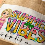 Sac Cabas en Toile de Jute Personnalisé avec Nom et Personnage Cadeau Anniversaire pour Femme