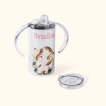 Personalised Farm Cow 12oz Food-Grade Stainless Steel Sippy Cup with Name and Dual Lid Birthday Gift for Toddler Kid