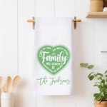 Personalisierte Familie wird immer durch Herz Waffel Gewebe 100% Baumwolle Küchentuch mit Nachnamen Home Decor Geschenk für Hausfrauen Newlywed verbun