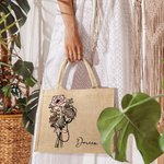 Sac Tote en Toile de Jute Personnalisé avec Nom et Fleur de Naissance Motif Stéthoscope Cadeau Fin d'Études pour Étudiant en Médecine Infirmier