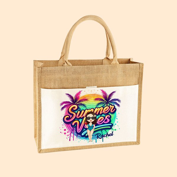 Sac en Toile de Jute Réutilisable Personnalisé avec Personnage et Nom Sac avec Pochette Cadeau Mariage à la Plage pour Femme