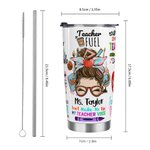 Personalized Cute Cartoon Women Teacher 20oz Name Tumbler with Straw Back to School Appreciation Gift for Teacher