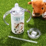 Personalised Farm Cow 12oz Food-Grade Stainless Steel Sippy Cup with Name and Dual Lid Birthday Gift for Toddler Kid