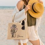 Sac Tote en Toile de Jute Personnalisé avec Nom et Fleur de Naissance Motif Stéthoscope Cadeau Fin d'Études pour Étudiant en Médecine Infirmier