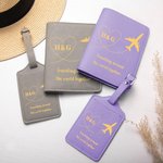 Personalized Airplane Heart Route Leather Passport Holder Luggage Tag Set with Initials Birthday Honeymoon Gift for Couple Travel Lover
