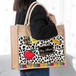 Bolsa de yute grande personalizada con nombre y bolsillo de algodón para el Día del Profesor Regalo de agradecimiento para el profesor