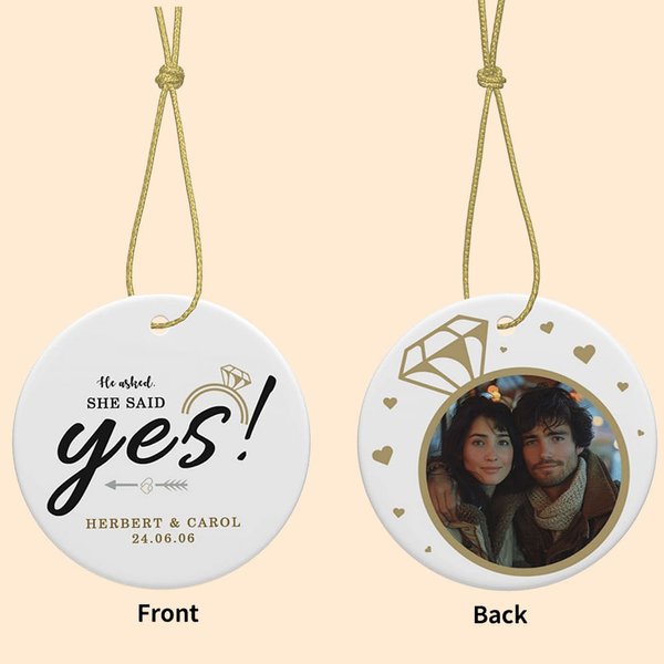 He Asked She Said Yes Ceramic Pendant with Photo
