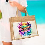 Sac en Toile de Jute Réutilisable Personnalisé avec Personnage et Nom Sac avec Pochette Cadeau Mariage à la Plage pour Femme