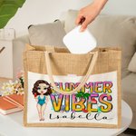 Sac Cabas en Toile de Jute Personnalisé avec Nom et Personnage Cadeau Anniversaire pour Femme