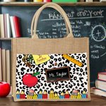 Bolsa de yute grande personalizada con nombre y bolsillo de algodón para el Día del Profesor Regalo de agradecimiento para el profesor