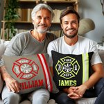 Personalized Fire Dept Design Firefighter Throw Pillow Cover with Name Birthday Appreciation Gift for Firemen