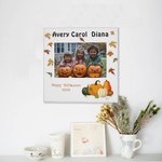 Personalized Autumn Pumpkins Maple Leaf Canvas Photo Painting with Text Wall Decor Halloween Gift for Family Kids