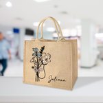 Sac Tote en Toile de Jute Personnalisé avec Nom et Fleur de Naissance Motif Stéthoscope Cadeau Fin d'Études pour Étudiant en Médecine Infirmier