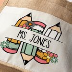 Bolsa de yute grande personalizada con nombre y bolsillo de algodón para el Día del Profesor Regalo de agradecimiento para el profesor