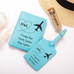 Personalized Airplane Heart Route Leather Passport Holder Luggage Tag Set with Initials Birthday Honeymoon Gift for Couple Travel Lover