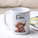 Taza de Cerámica de 11oz Personalizada con el Nombre de la Vaca de las Tierras Altas Regalo de Cumpleaños para los Amantes de las Vacas