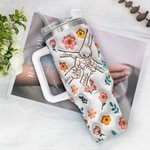 Personalizzato Mamma e bambini mano nella mano Fiori 3D 40 oz Tumbler isolato con nomi e cannuccia Regalo per la festa della mamma nonna