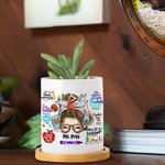 Personalized Cute Cartoon Pencil Apple Teach Love Inspire Ceramic Plant Pot with Name and Bamboo Base Appreciation Back to School Gift for Teacher