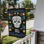 Personalizzato messicano floreale teschio di zucchero giardino bandiera con nome Yard Porch Decor Giorno dei morti regalo per la famiglia amante del g