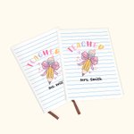 Matita con fiocco personalizzata Insegnante A5 Taccuino foderato in pelle con nome Apprezzamento dell'insegnante Regalo di ritorno a scuola per l'inse