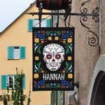 Personalizzato messicano floreale teschio di zucchero giardino bandiera con nome Yard Porch Decor Giorno dei morti regalo per la famiglia amante del g