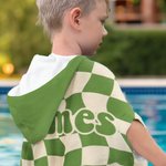 Personalised Multicolor Checkerboard Soft Quick Dry Hooded Beach Towel with Name Summer Vacation Travel Essentials Gift for Kids Family