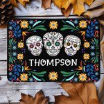 Personalized Mexican Floral Sugar Skull Doormat with Name Non-slip Home Decor Day of the Dead Housewarming Gift for Family Friend