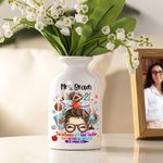 Personalized Cute Woman Cartoon Character Ceramic Vase with Name Teacher's Day Appreciation Gift for Teacher