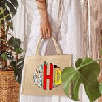 Personalized Doodle Apple Pencil Monogram Jute Tote Bag Teacher's Day Appreciation Gift for Teacher