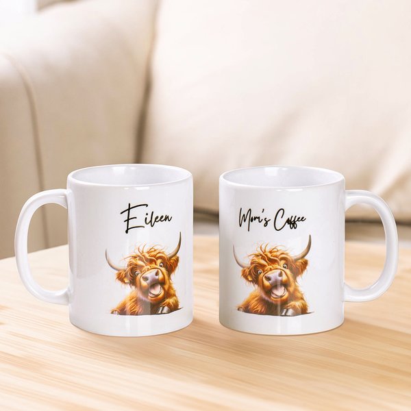 Taza de Cerámica de 11oz Personalizada con el Nombre de la Vaca de las Tierras Altas Regalo de Cumpleaños para los Amantes de las Vacas