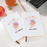 Matita con fiocco personalizzata Insegnante A5 Taccuino foderato in pelle con nome Apprezzamento dell'insegnante Regalo di ritorno a scuola per l'inse
