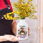 Personalized Cute Woman Cartoon Character Ceramic Vase with Name Teacher's Day Appreciation Gift for Teacher