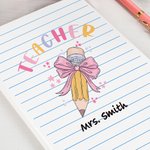 Matita con fiocco personalizzata Insegnante A5 Taccuino foderato in pelle con nome Apprezzamento dell'insegnante Regalo di ritorno a scuola per l'inse