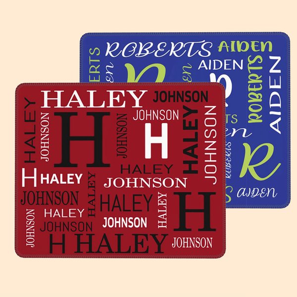 Personalized Word Clouds Non-slip Mouse Pad with Name Initial Desk Accessory Birthday Graduation Gift for Student Office Workers
