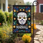 Personalizzato messicano floreale teschio di zucchero giardino bandiera con nome Yard Porch Decor Giorno dei morti regalo per la famiglia amante del g