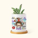 Personalized Cute Cartoon Pencil Apple Teach Love Inspire Ceramic Plant Pot with Name and Bamboo Base Appreciation Back to School Gift for Teacher