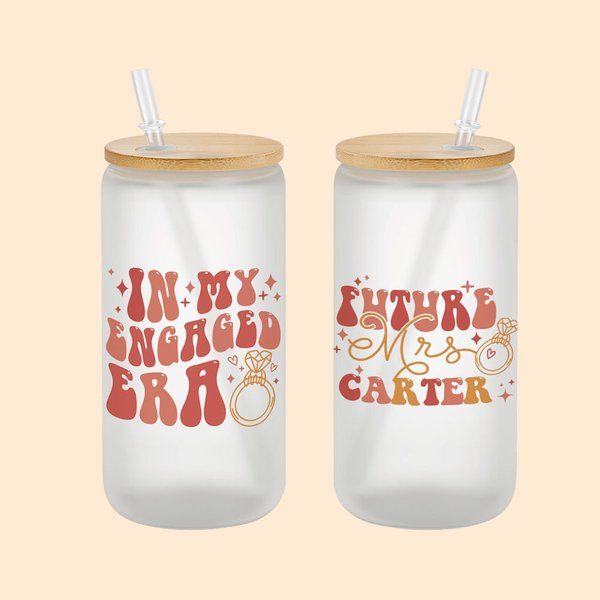 Personalisierte In meinem verlobten Ära 20oz mattiert kann Glasbecher mit Namen Brautdusche Verlobungsgeschenk für sie