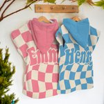 Personalised Multicolor Checkerboard Soft Quick Dry Hooded Beach Towel with Name Summer Vacation Travel Essentials Gift for Kids Family