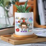 Personalized Cute Cartoon Pencil Apple Teach Love Inspire Ceramic Plant Pot with Name and Bamboo Base Appreciation Back to School Gift for Teacher