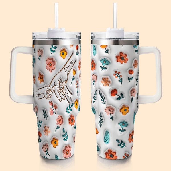 Mom And Kids 3D Flowers Tumbler with Names