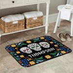 Personalized Mexican Floral Sugar Skull Doormat with Name Non-slip Home Decor Day of the Dead Housewarming Gift for Family Friend