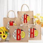 Personalized Doodle Apple Pencil Monogram Jute Tote Bag Teacher's Day Appreciation Gift for Teacher