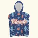 Personalisierte Hai Oktopus Wale Ozean Thema schnell trocknend Mikrofaser Kapuzen Strandtuch Poncho mit Namen Sommer Reise Wesentliche Geschenk für Ki
