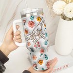 Personalizzato Mamma e bambini mano nella mano Fiori 3D 40 oz Tumbler isolato con nomi e cannuccia Regalo per la festa della mamma nonna